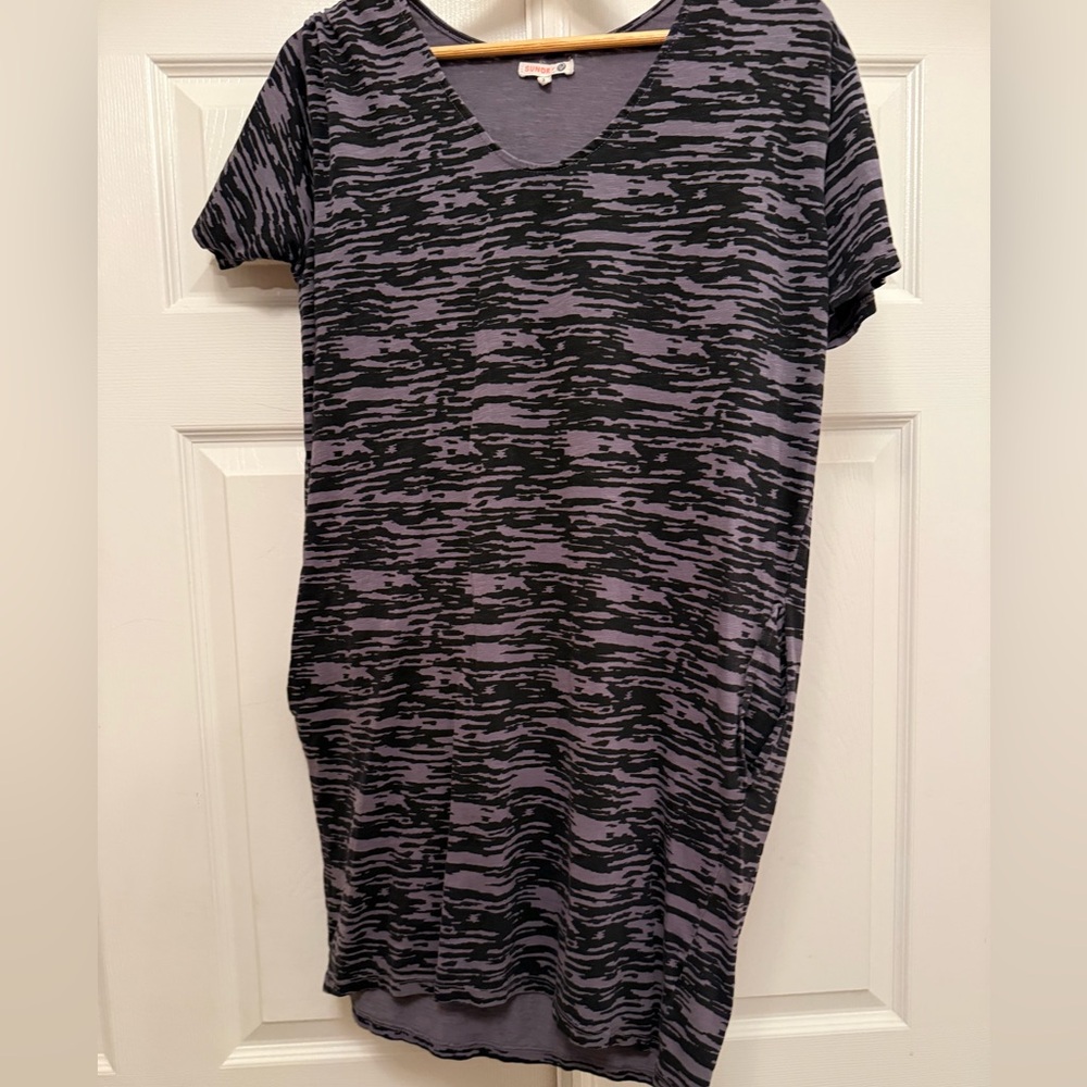 Sundry Black and Purple Mini Dress with Pockets Casual